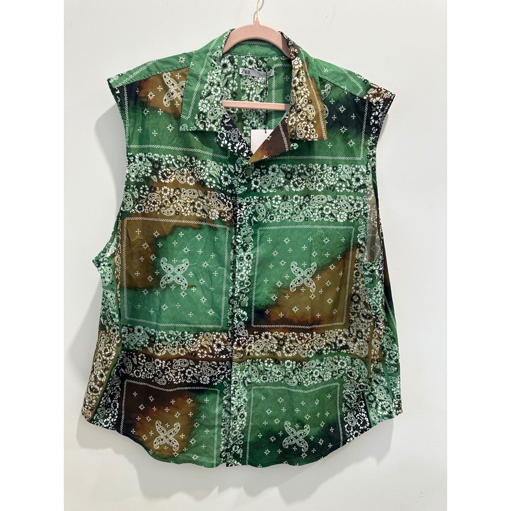 Zara Mens Bandana Print Set Green Paisley Sleeveless Shirt Swim Shorts Large NEW - Picture 5 of 15